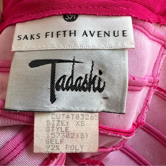 VTG 80s Tadashi Shoji Strapless Barbie Pink Mini Cocktail Dress Tiered USA Sz XS - Picture 9 of 10